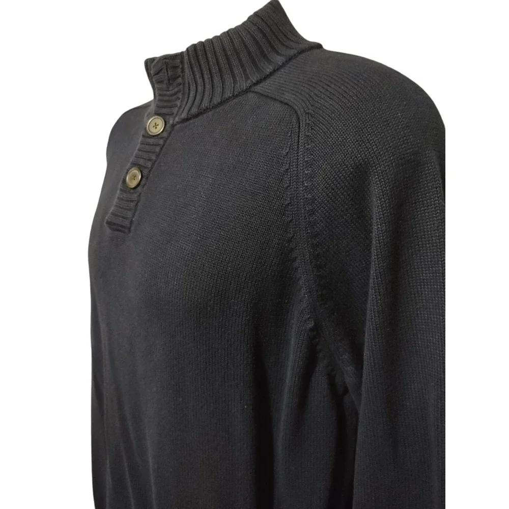 J.CREW Henley Knit Sweater Mens XL Navy Blue 100 Cotton Pullover Raglan 3 Button